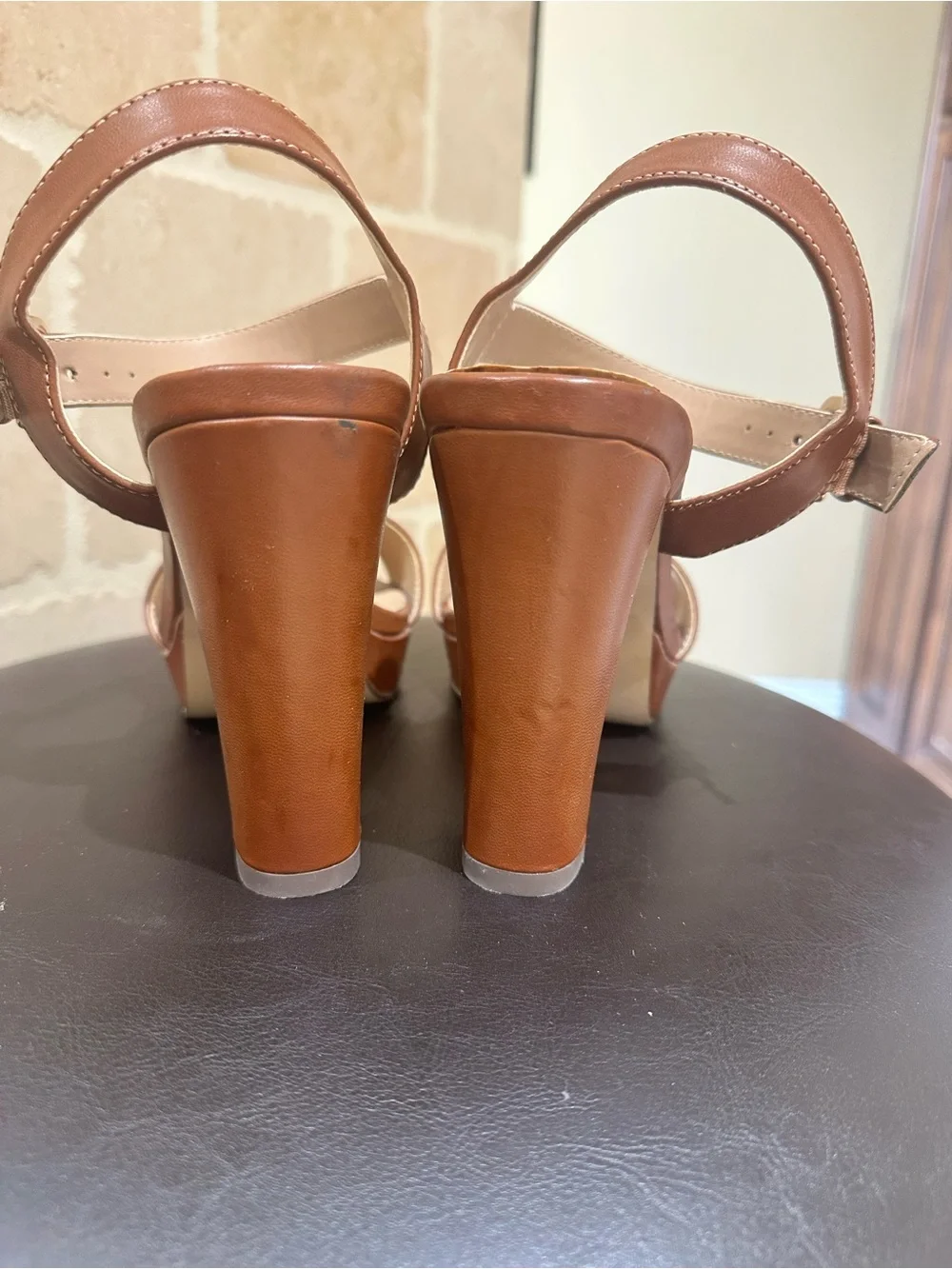 New York & Company Tan Platform Block Heel Sandals